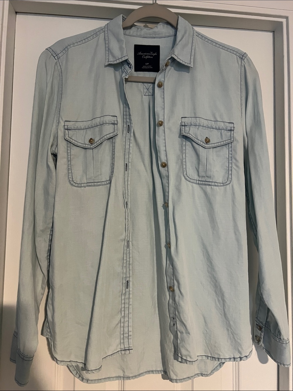 American Eagle Light Wash Denim Button-Up Shirt
